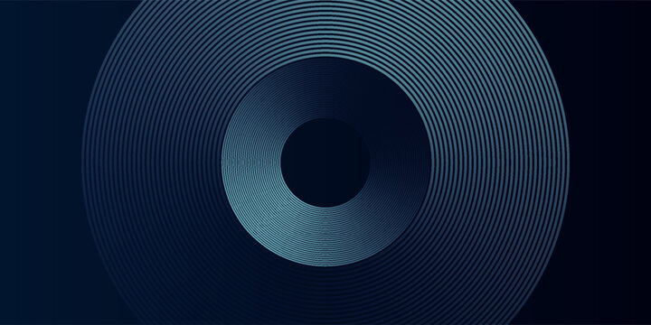 Blue abstract background with glowing circles. Swirl circular lines pattern. Geometric spiral. Twirl element. Modern graphic design. Futuristic technology concept.