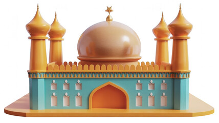 Stylized 3d rendering of a colorful mosque building on transparent background