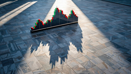 3D Candlestick Chart with Red and Green Bars on Tiled Floor