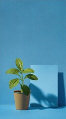 Plant labels and sprout seed packet on blue two-column background