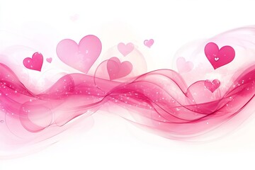 Soft Pink Translucent Heart Shapes Floating on Wavy Ribbon Background with Glitter