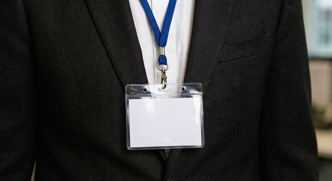 Businessman Wearing Blank Plastic Id Card Badge Holder