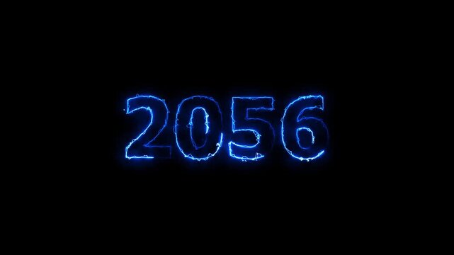 New year 2056 text icon animation glowing neon arc reactor blue color number anniversary template banner sign signboard holiday code digit rectangle box font letter word on black background