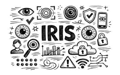 Obraz premium Doodle illustration of iris recognition technology and security concepts