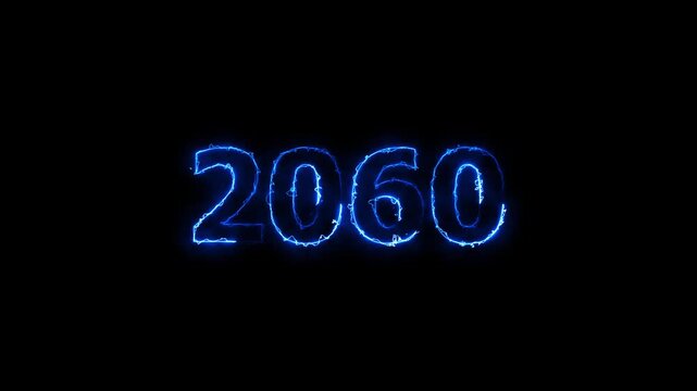 New year 2060 text icon animation glowing neon arc reactor blue color number anniversary template banner sign signboard holiday code digit rectangle box font letter word on black background