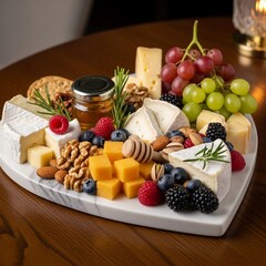 Heart-Shaped Cheese Platter Gourmet Style