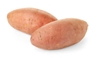 Whole raw sweet potatoes isolated on white