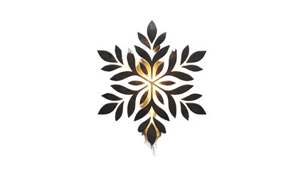 Elegant Black and Gold Snowflake Leaf Ornament on White