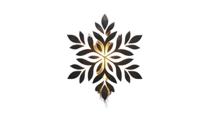 Elegant Black and Gold Snowflake Leaf Ornament on White