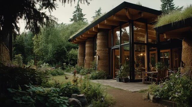 Medium view of hempcrete mixing and application on walls showcasing innovative green insulation techniques in modern ecoconscious architecture.