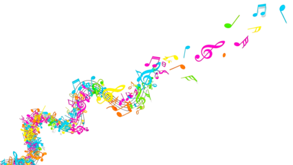 ia generated. Artistic design with swirling musical notes on white background, perfect for music, creativity, or editorial design themes.	