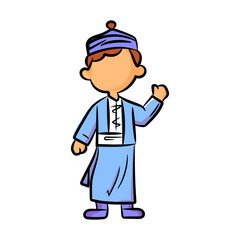 Friendly Child in Traditional Attire Waving