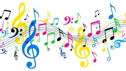 ia generated. Artistic design with swirling musical notes on white background, perfect for music, creativity, or editorial design themes.	