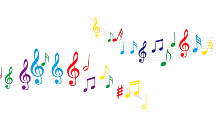 ia generated. Artistic design with swirling musical notes on white background, perfect for music, creativity, or editorial design themes.	