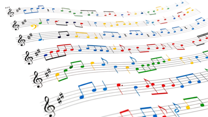 ia generated. Artistic design with swirling musical notes on white background, perfect for music, creativity, or editorial design themes.	