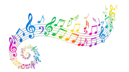 ia generated. Artistic design with swirling musical notes on white background, perfect for music, creativity, or editorial design themes.	
