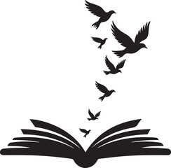 Open Book Silhouette with Flock of Birds Taking Flight Concept