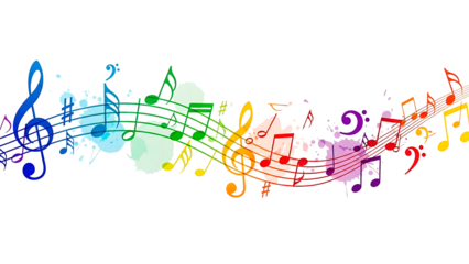 ia generated. Artistic design with swirling musical notes on white background, perfect for music, creativity, or editorial design themes.	