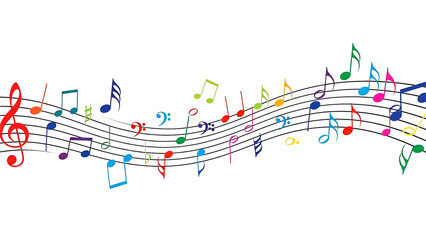 ia generated. Artistic design with swirling musical notes on white background, perfect for music, creativity, or editorial design themes.	