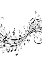 ia generated. Artistic design with swirling musical notes on white background, perfect for music, creativity, or editorial design themes.	