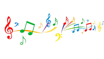 ia generated. Artistic design with swirling musical notes on white background, perfect for music, creativity, or editorial design themes.	