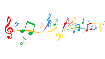 ia generated. Artistic design with swirling musical notes on white background, perfect for music, creativity, or editorial design themes.	