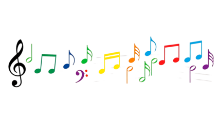 ia generated. Artistic design with swirling musical notes on white background, perfect for music, creativity, or editorial design themes.	