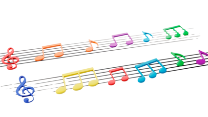 ia generated. Artistic design with swirling musical notes on white background, perfect for music, creativity, or editorial design themes.	