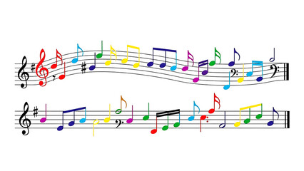 ia generated. Artistic design with swirling musical notes on white background, perfect for music, creativity, or editorial design themes.	