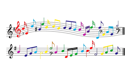 ia generated. Artistic design with swirling musical notes on white background, perfect for music, creativity, or editorial design themes.	