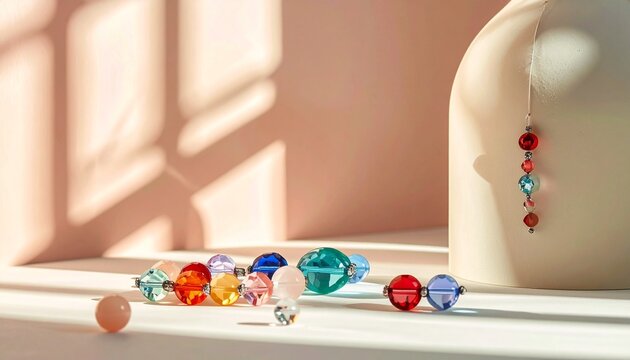 Unfertiger Schmuck mit bunten Glasperlen und Strass