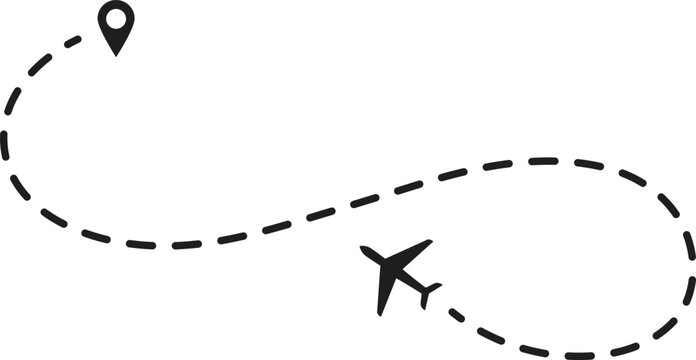 airplane route. Romantic travel, heart dashed line trace and plane routes isolated vector illustration