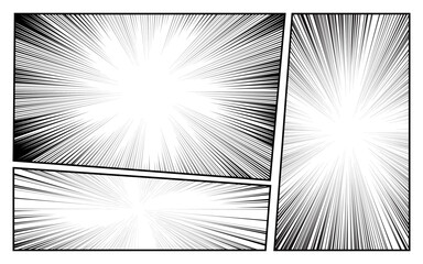Blank black and white comic abstract background template.