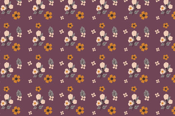 Floral seamless pattern with autumn flowers, swatch available in swatches panel, muted pink and brown botanical design