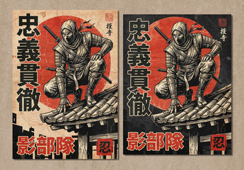 Vintage Japanese Ninja Poster Layout