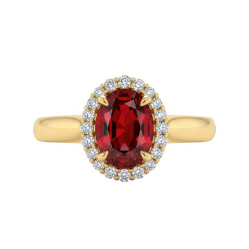 Elegant ruby ring with diamond halo isolated on transparent background isolated on transparent background