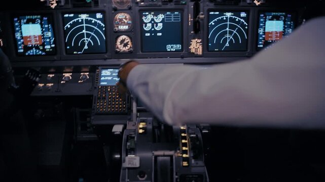 Pilot Managing Severe Turbulence in Cockpit Emergency