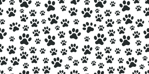 Fototapeta na wymiar A captivating seamless pattern of black paw prints on a white background, symbolizing the playful spirit and heartfelt bond with pets