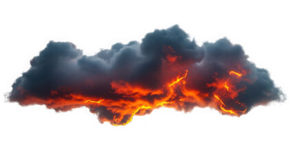 Dark menacing storm cloud with bright orange lightning and glowing magma inside