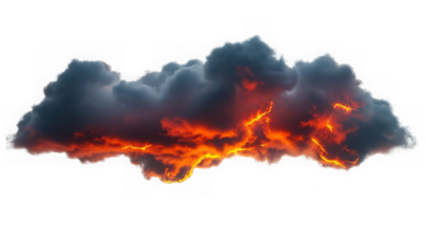 Dark menacing storm cloud with bright orange lightning and glowing magma inside