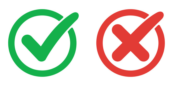 Abstract concept of validation and error shown by a green checkmark and a red cross, illustrating choices and outcomes for decisions
