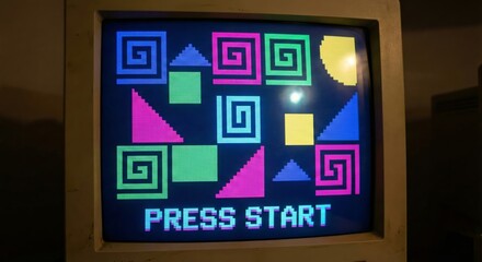 Retro Computer Game Start Screen, Playful Digital Nostalgia