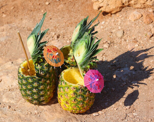 Pina Colada drink in fresh pineapple on the beach Comino Malta © Daniel Meunier