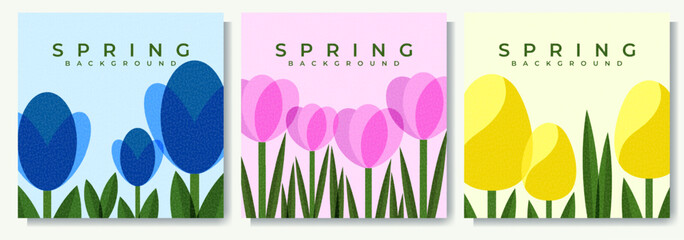 A set of three square spring cards with a grainy texture