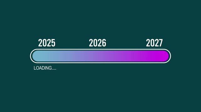 Business Vision 2026: A sharp businessman interacts with a digital loading bar showcasing a forward-looking concept, with a sharp focus on the year 2026. Motion graphics of loading concept.