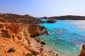 Blue Lagoon is a natural pool with crystal clear waters. Malta's No 1 attraction: located in Comino island between the islands of Malta and Gozo. © Daniel Meunier