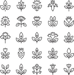 Black and white line of various plants and flowers 6