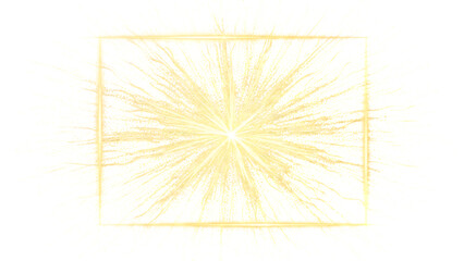 Radiant golden square frame with explosive light particles emanating from its core