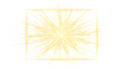 Radiant golden square frame with explosive light particles emanating from its core
