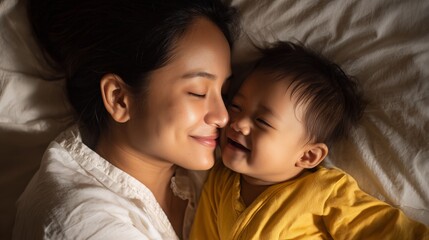 Mother and happy baby sharing a beautiful moment of love and family togetherness